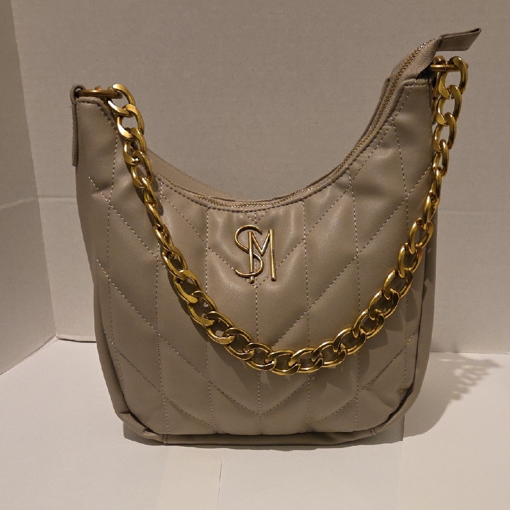 Steve Madden Quilted Tan/Taupe Shoulder Bag with Gold Chain